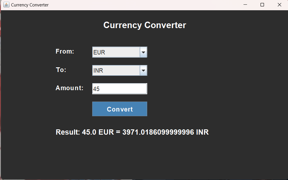 Real-time currency Convertor(Java)